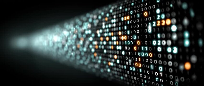 Anamorphic video binary code on black background. Perfect for projects related to technology 