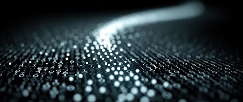 Anamorphic video binary code on black background. Perfect for projects related to technology 