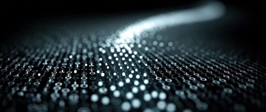 Anamorphic video binary code on black background. Perfect for projects related to technology 