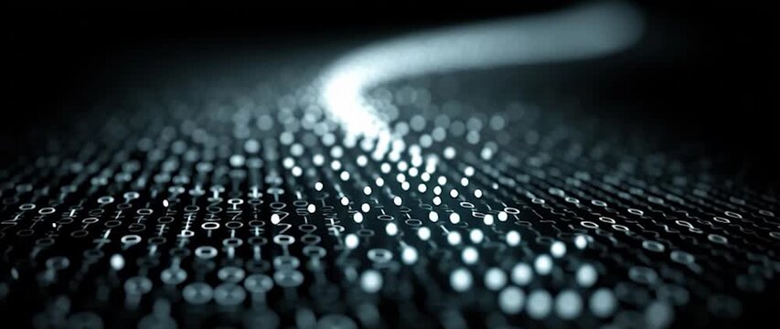 Anamorphic video binary code on black background. Perfect for projects related to technology 