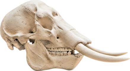 Detailed Elephant Skull with Intact Tusks ThreeQuarter View.