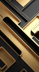 Obraz premium Abstract geometric design with gold and black shapes.