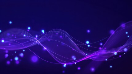 Fototapeta premium Abstract purple and blue wave design with glowing particles.