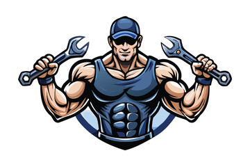 Mechanic Esports Mascot Logo for T-shirts & Stickers - Automotive Vector Emblem