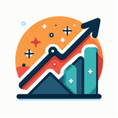 Business growth chart with upward arrow on white background