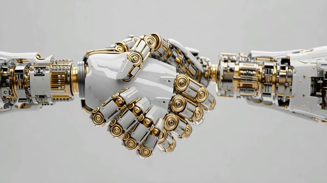 Futuristic Robot Hands Engaging in a Symbolic Handshake with ai generated