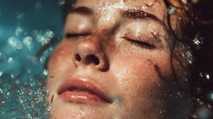 Woman's Face Covered in Water Droplets