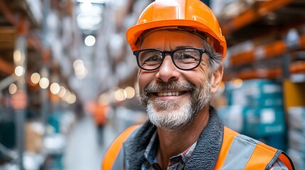 Smiling Warehouse Worker: Positive Attitude in Safety Gear