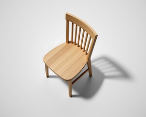 Light brown wooden chair with slatted back on white background furniture interior