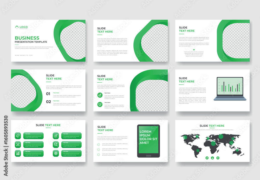 Wall mural vector business powerpoint presentation slides template green color design minimalist business layou