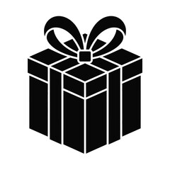 Simple black silhouette of a wrapped gift box with a bow