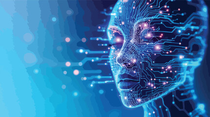 Artificial intelligence technology depicted in a digital portrait of a human face.