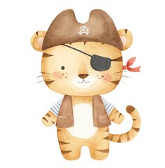 Cute Watercolor Tiger Pirate