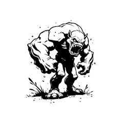 A powerful beast illustration displaying menacing features, portraying strength and ferocity, in a minimalistic design with sharp details