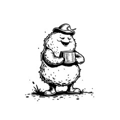 Cartoon character enjoying a coffee in style with a charming hat and smile making this a good day
