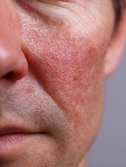 A man's skin is white, red, irritated, and has a fine texture around his cheeks, which is suitable for content for an anti-redness or soothing care brand.