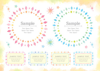 A set of 2 circular and 4 rectangular frames with cute watercolor-style diamond-shaped decorative lines