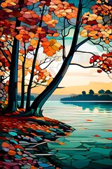 autumn landscape with lake