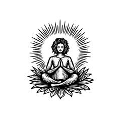Serene woman meditating on lotus flower, radiating peace through yoga and spiritual enlightenment design concept art