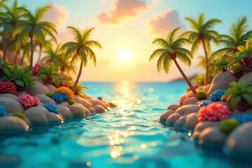 Escape to paradise with this vibrant tropical island sunset beach scene for your next summer vacation ad