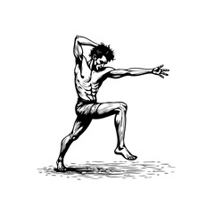 Intense artistic depiction of a muscular man in a dynamic pose evokes raw emotion and artistic expression