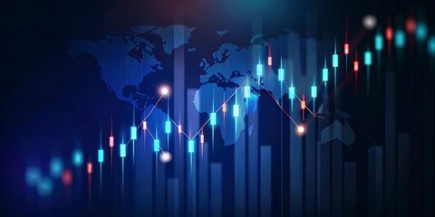 Global financial markets show an upward trend on a world map graph