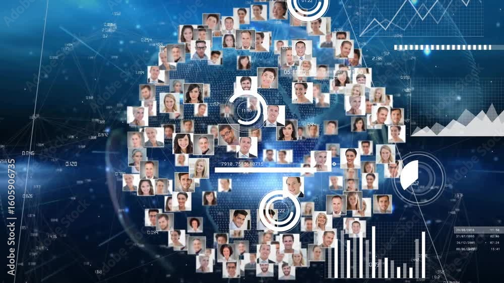 Poster Analyst starting timer rotating headshot globe pulsing timers and updating charts for analytics