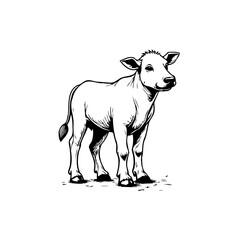 Fototapeta premium Captivating calf illustration exhibiting intricate details showcasing monochrome charm portraying livestock elegance with artistic animalistic lines