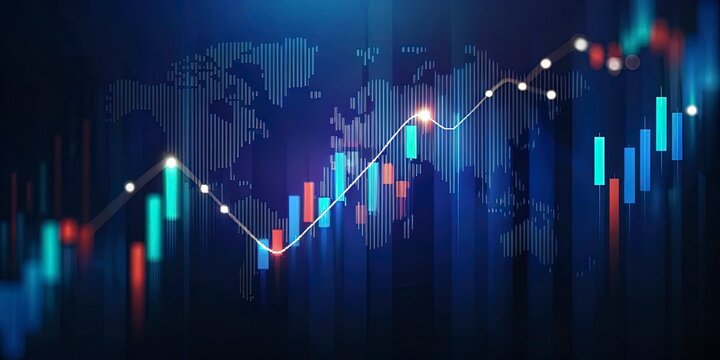 Global economic growth is visualized through an upward trending stock market graph
