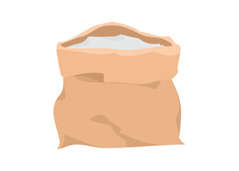 Opened wheat flour bag. Simple flat illustration.