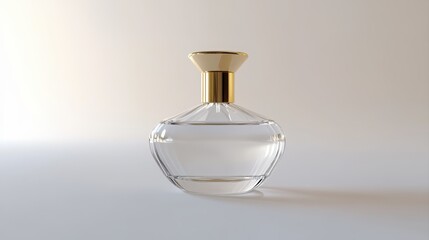 glass perfume bottle with simple gold cap white background natural lighting