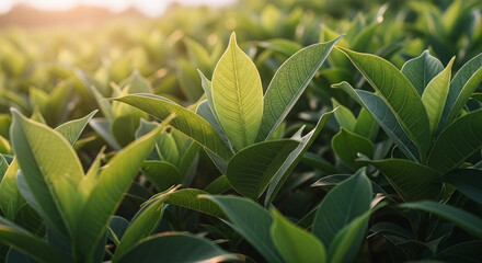 Fototapeta premium Fresh green leaves bathed in morning light 
