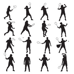 Fototapeta premium Collection of badminton player silhouettes in various action poses