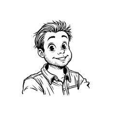 Illustration of a cheerful young man with a beard smiling warmly showcasing a friendly expression drawing