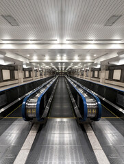 Futuristic Symmetrical Underground Passage Evoking a Liminal Space