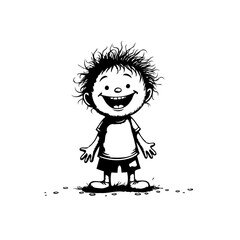Cheerful cartoon boy with messy hair expressing happiness a whimsical and joyful character illustration