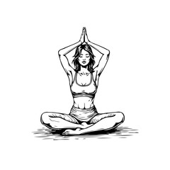 Illustration of a woman in lotus position practicing yoga focusing on mindfulness meditation for health and wellness