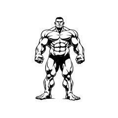 Powerful bodybuilder vector illustration showcasing impressive physique demonstrating strength and muscular development through artistic expression fitness
