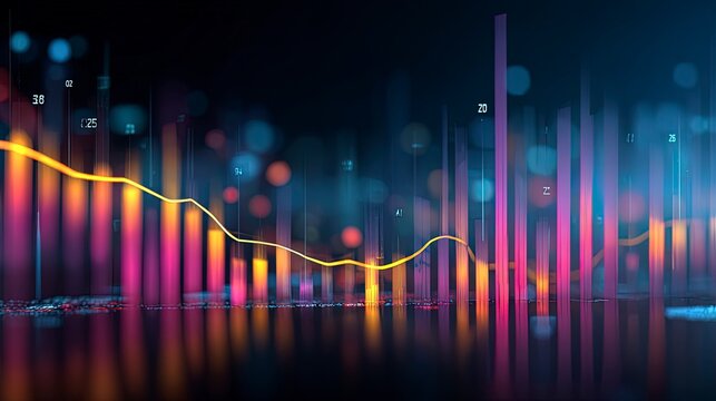 Financial data graph with rising and falling trends in vibrant colors
