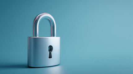 Fototapeta premium A single, strong, minimalist padlock. A clean, 3D graphic of a single, strong, modern padlock in a locked position, symbolizing security, privacy, and protection. 