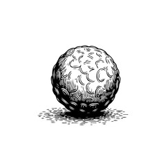 Detailed hand drawn illustration of a golf ball isolated on a white background with shadow