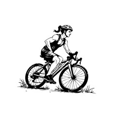 Illustration of a female cyclist riding a road bike with helmet and sportswear outdoor adventure and fitness