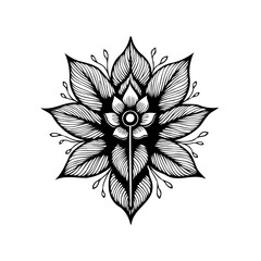 Detailed floral vector illustration in black and white showcasing intricate symmetrical design and elegant artistic elements for creative projects