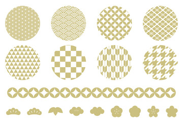 日本の伝統文様と和風のあしらいのイラストセット　和柄　Japanese traditional pattern