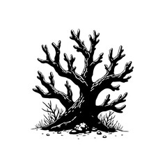 Intricate bare tree silhouette against white backdrop invoking nature, winter, and minimalistic design ideal for various creative applications