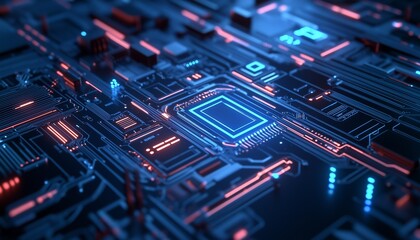 Blue light from circuit board connection line machinery
