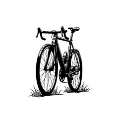 Fototapeta premium Detailed line art illustration showcasing a racing bike standing on grass, capturing movement and speed