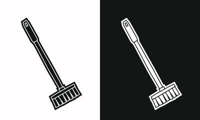 Broom Icon in Black Filled and White Filled Cutout Style