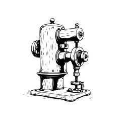 Vintage steam engine drawing illustration depicting mechanical technology from the industrial revolution era showcasing detailed design and engineering