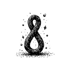Symbolic representation of the number eight in abstract monochrome style with decorative accents for graphic design